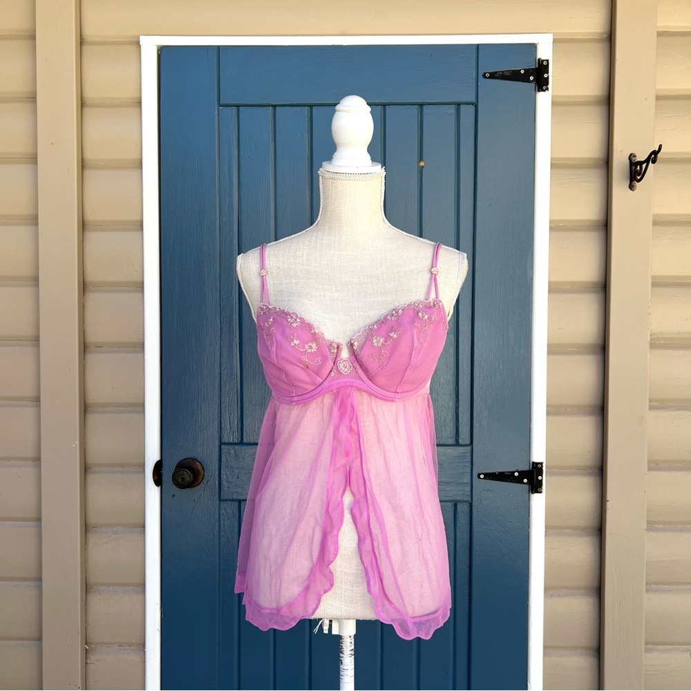 Victoria Secret Lingerie Babydoll Sexy Fairy Ruffled Lilac Gold Embroidery 34D